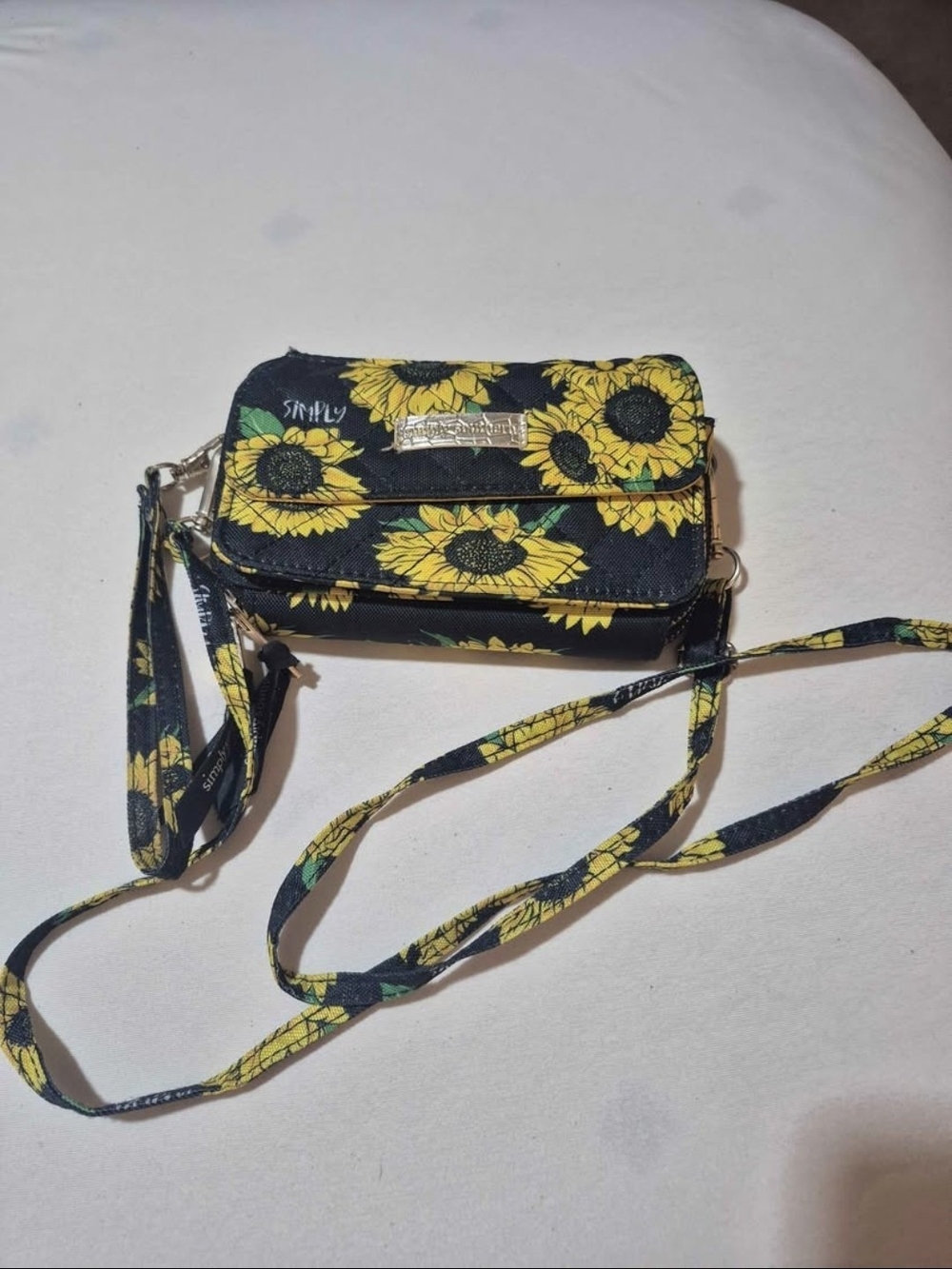 Simply Southern Sunflower Print Crossbody Wristlet - Black and Yellow